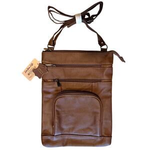 Krediz Genuine Leather Crossbody Bag with Multiple Pockets in Brown, NWT